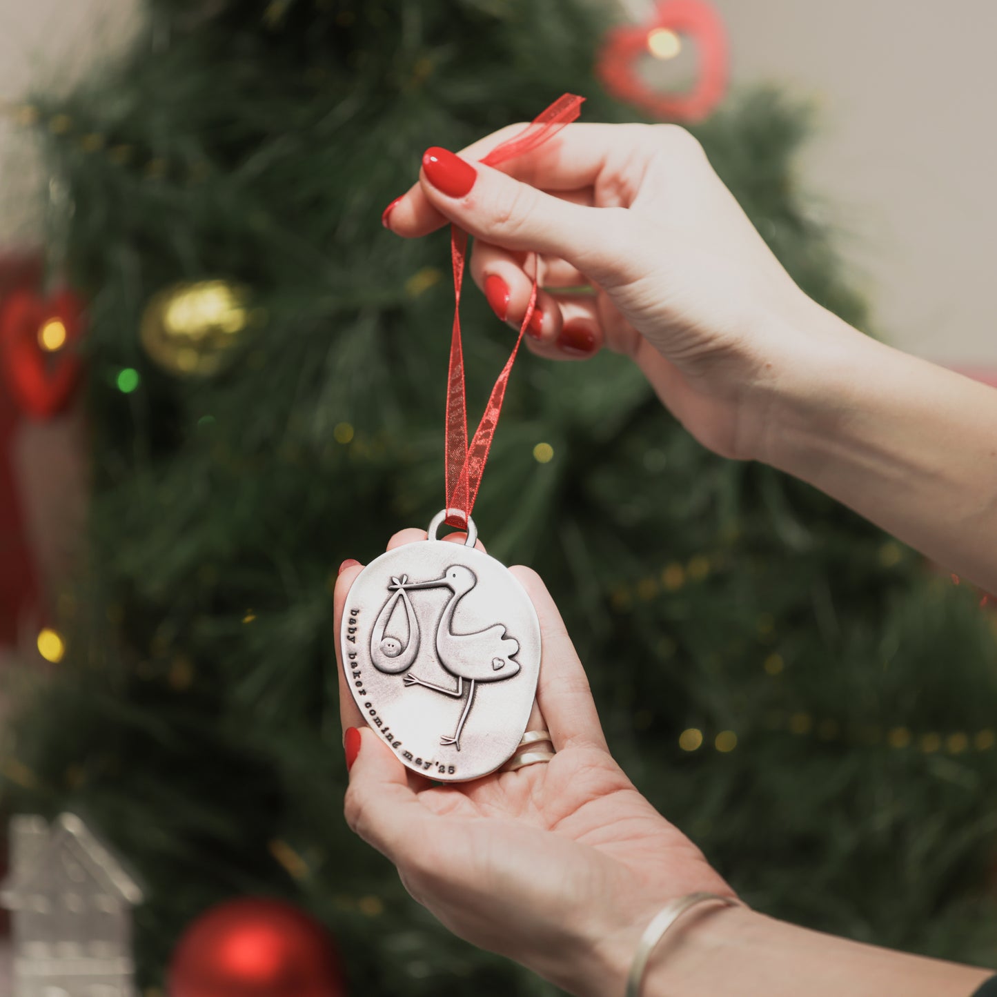 Stork Birth Announcement Ornament (Pewter)