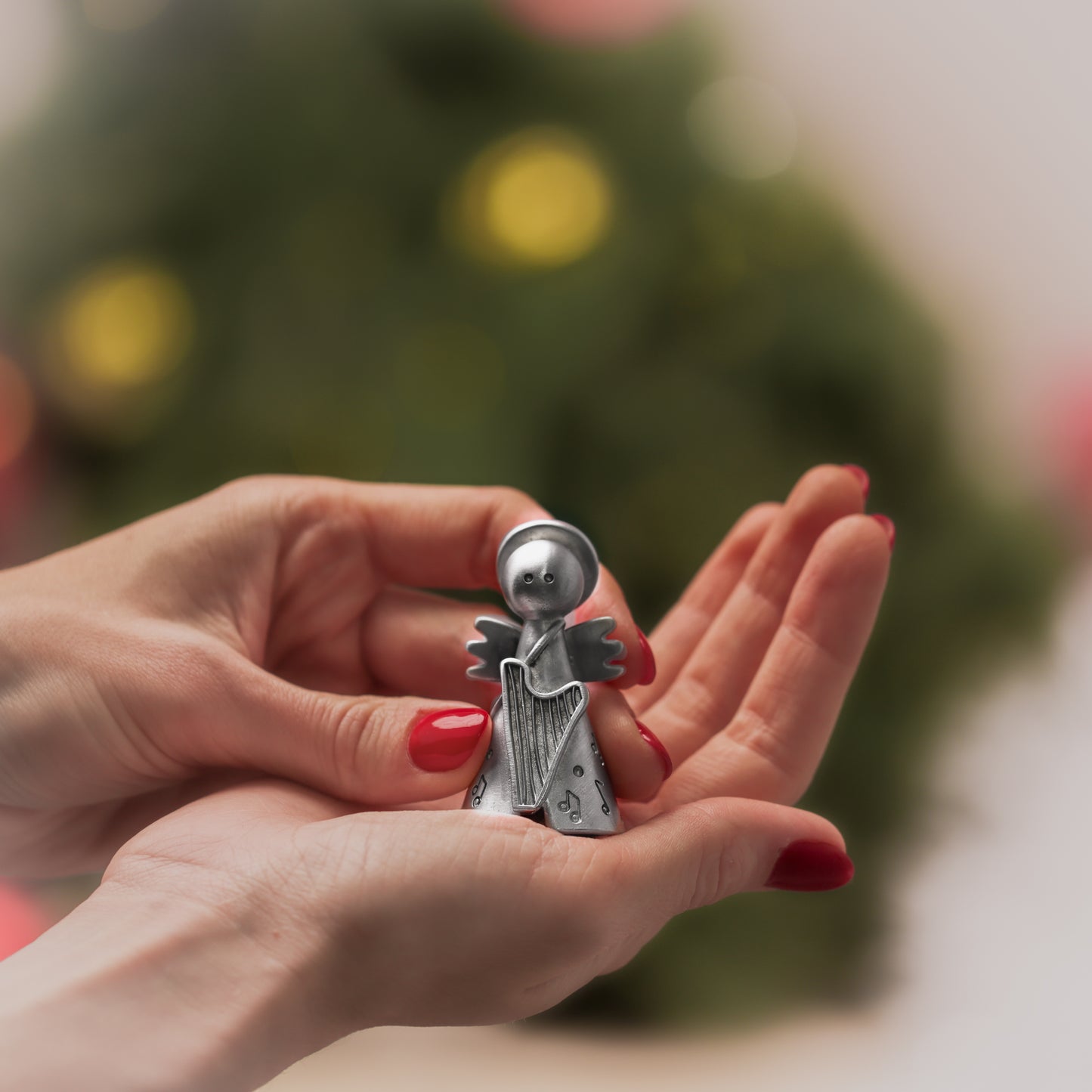 Angel with Harp Nativity Figurine (Pewter)