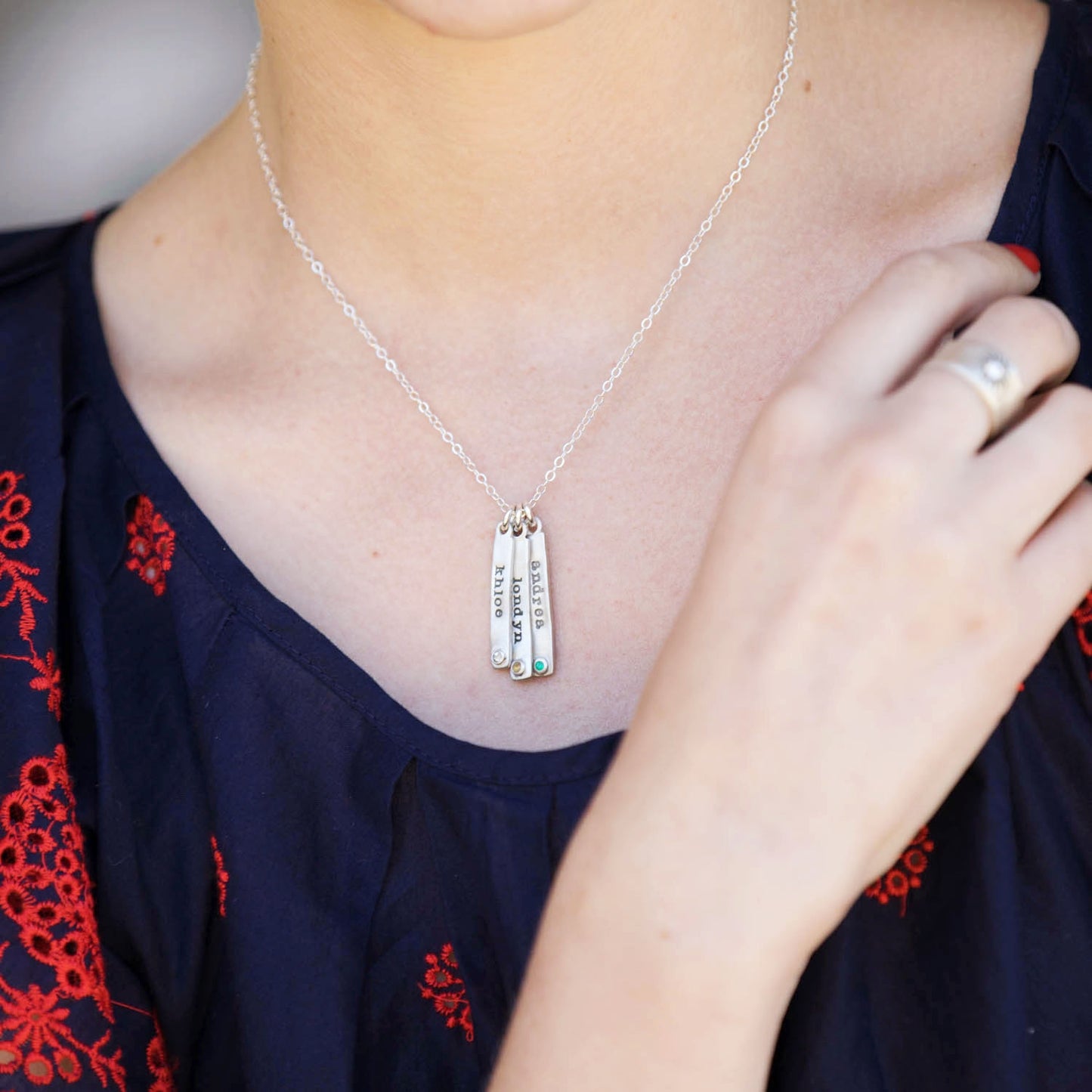 Bezel Birthstone Necklace (Sterling Silver)