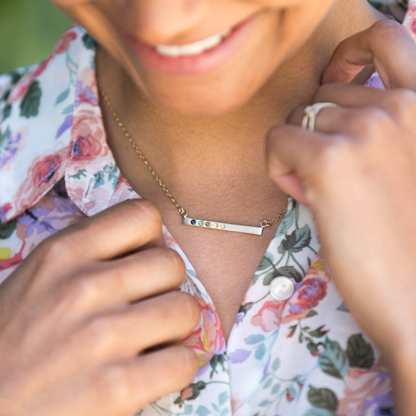 Cross Bar Birthstone Necklace (9K Solid Gold)