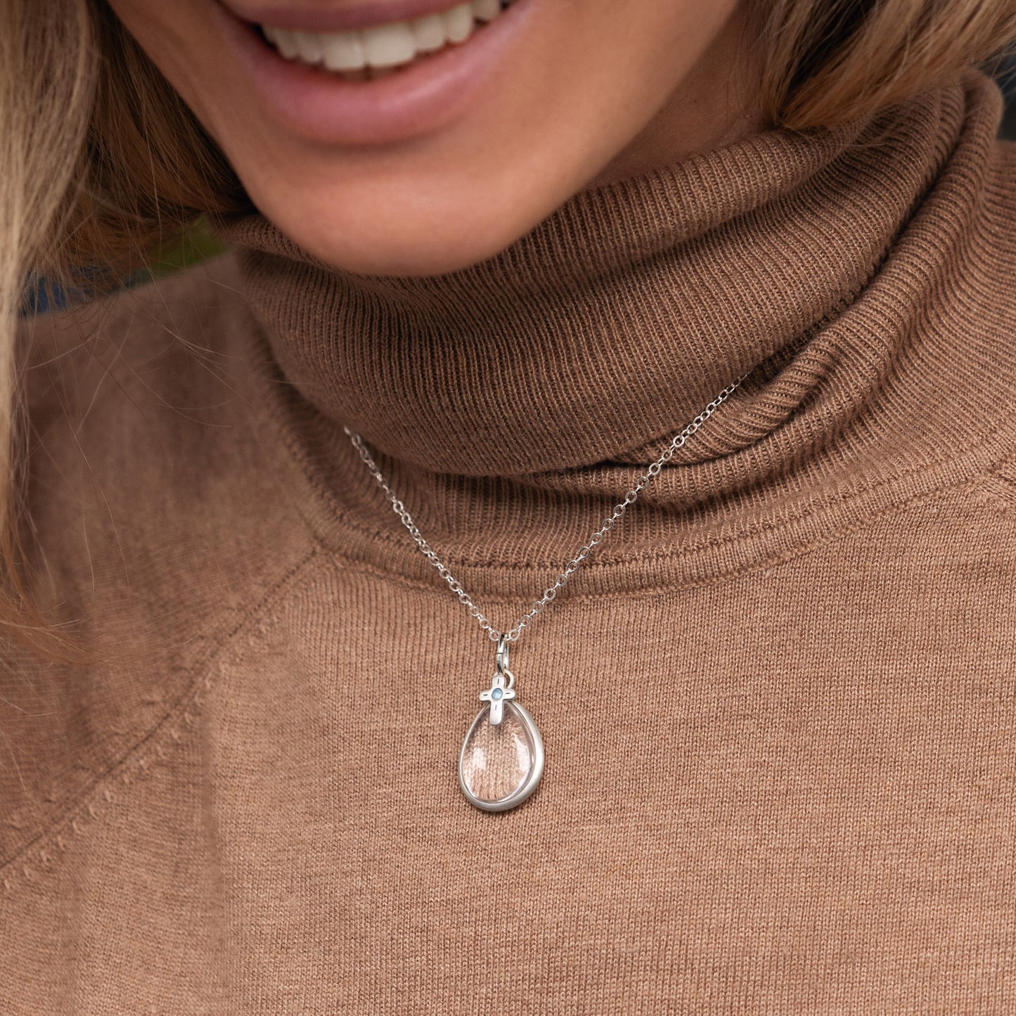 Clear and Bright Birthstone Cross Necklace (Sterling Silver)