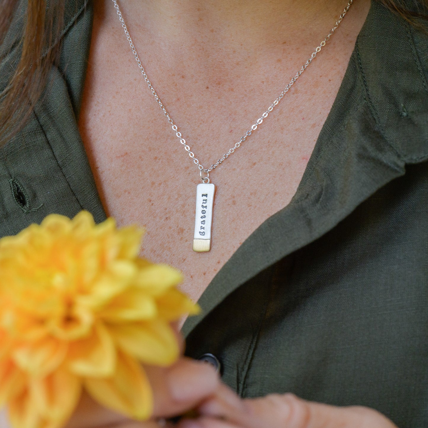 Gold Dipped Bar Necklace (Sterling Silver & 14K Solid Gold)
