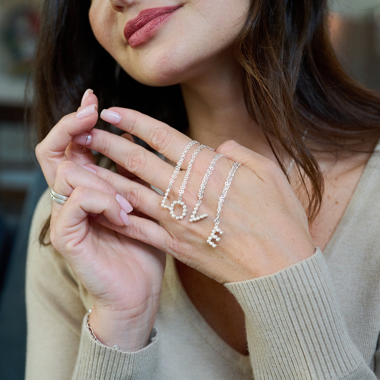 Sweet Pearl Initial Necklace (Sterling Silver)