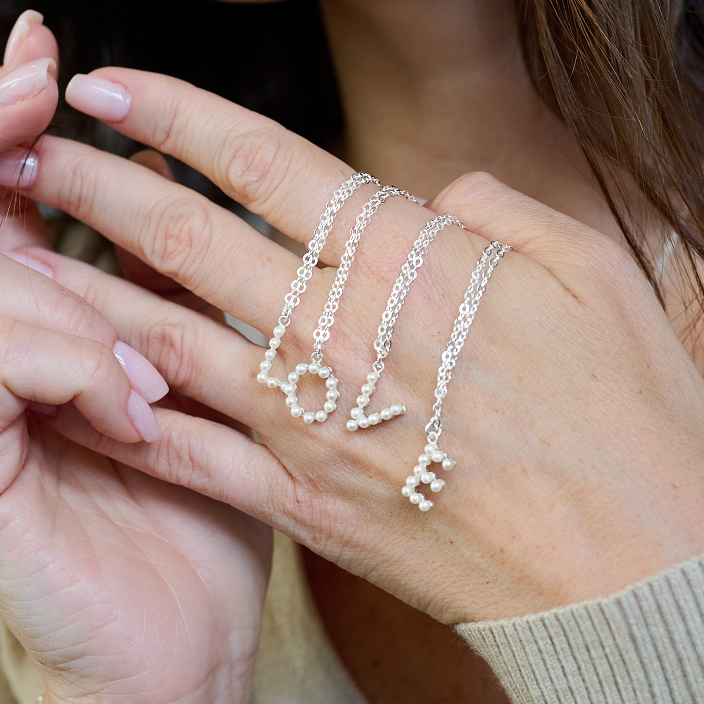 Sweet Pearl Initial Necklace (Sterling Silver)
