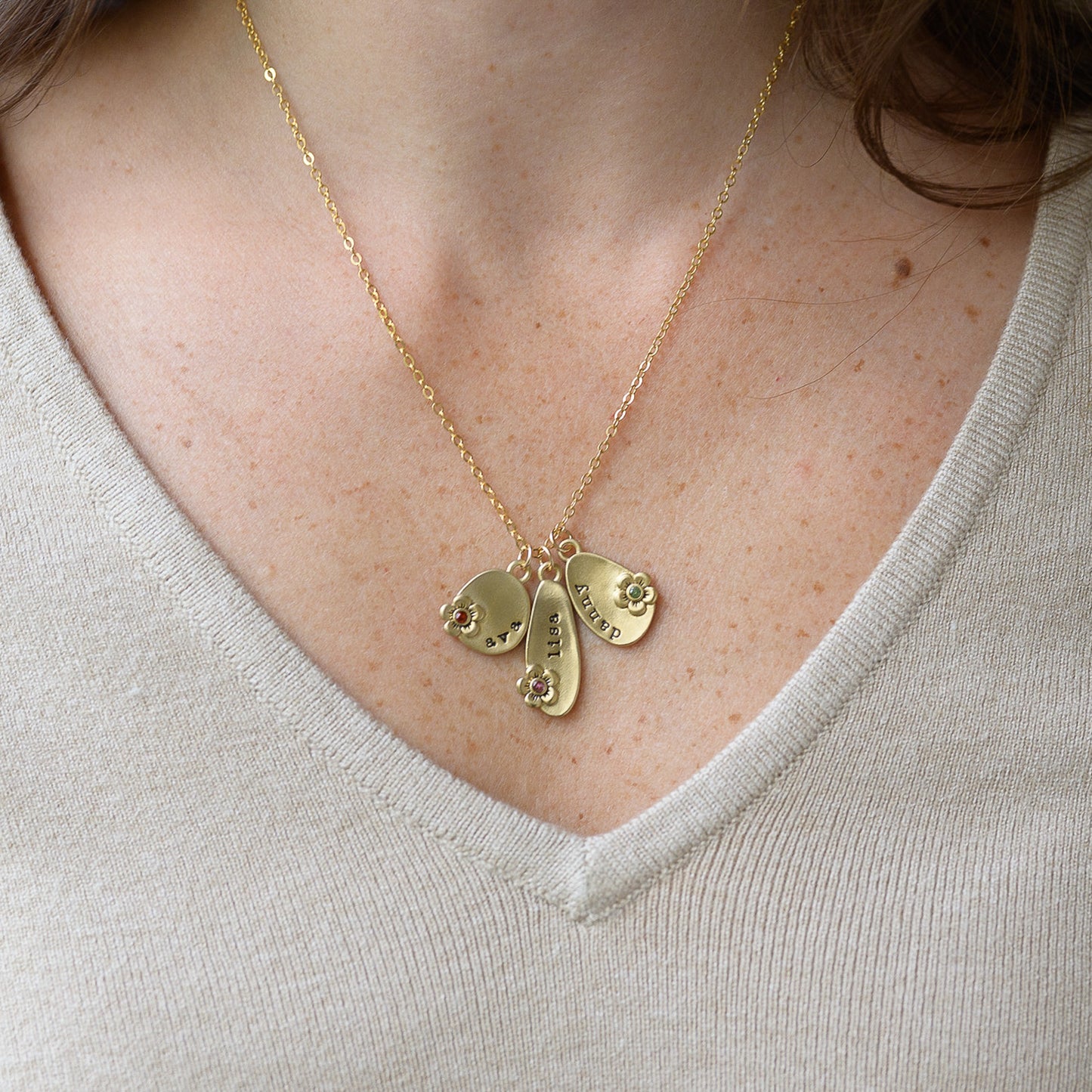 Personalized Birthstone Bloom Jumble Necklace (Gold Plated)