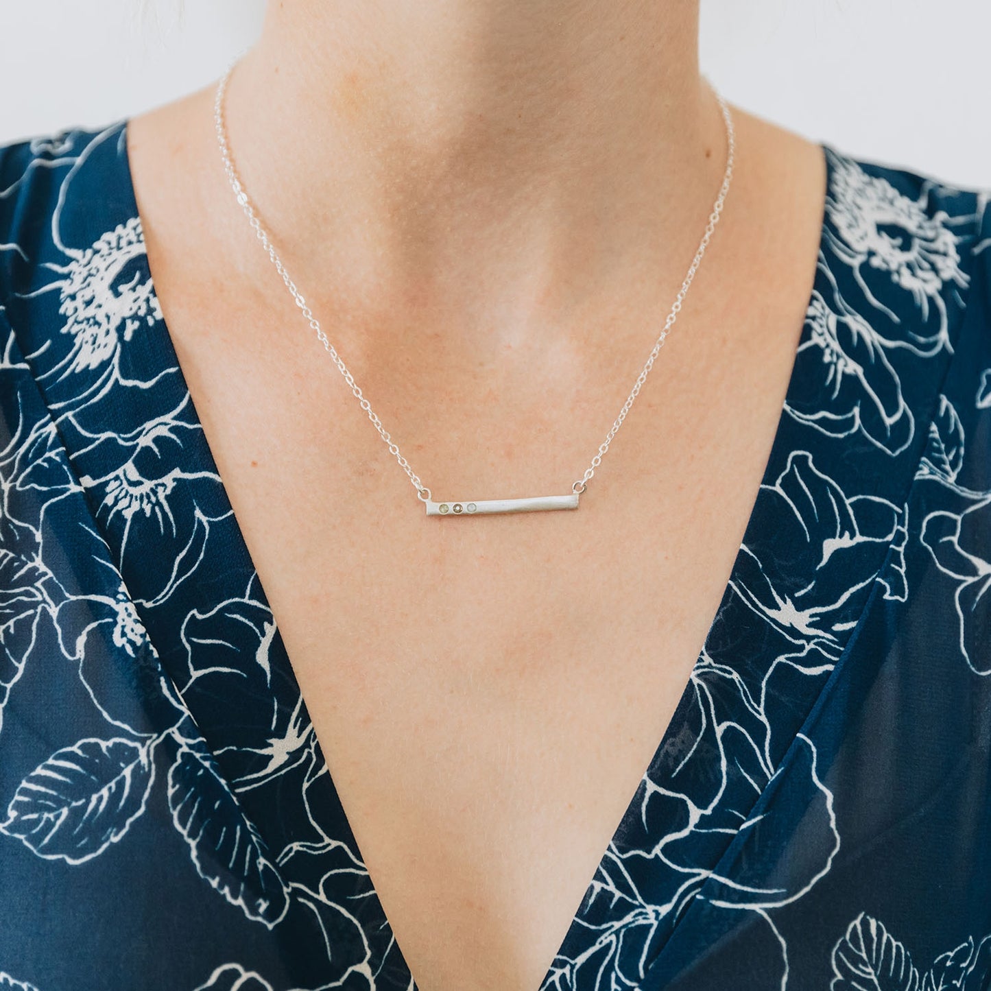Cross Bar Birthstone Necklace (Sterling Silver)