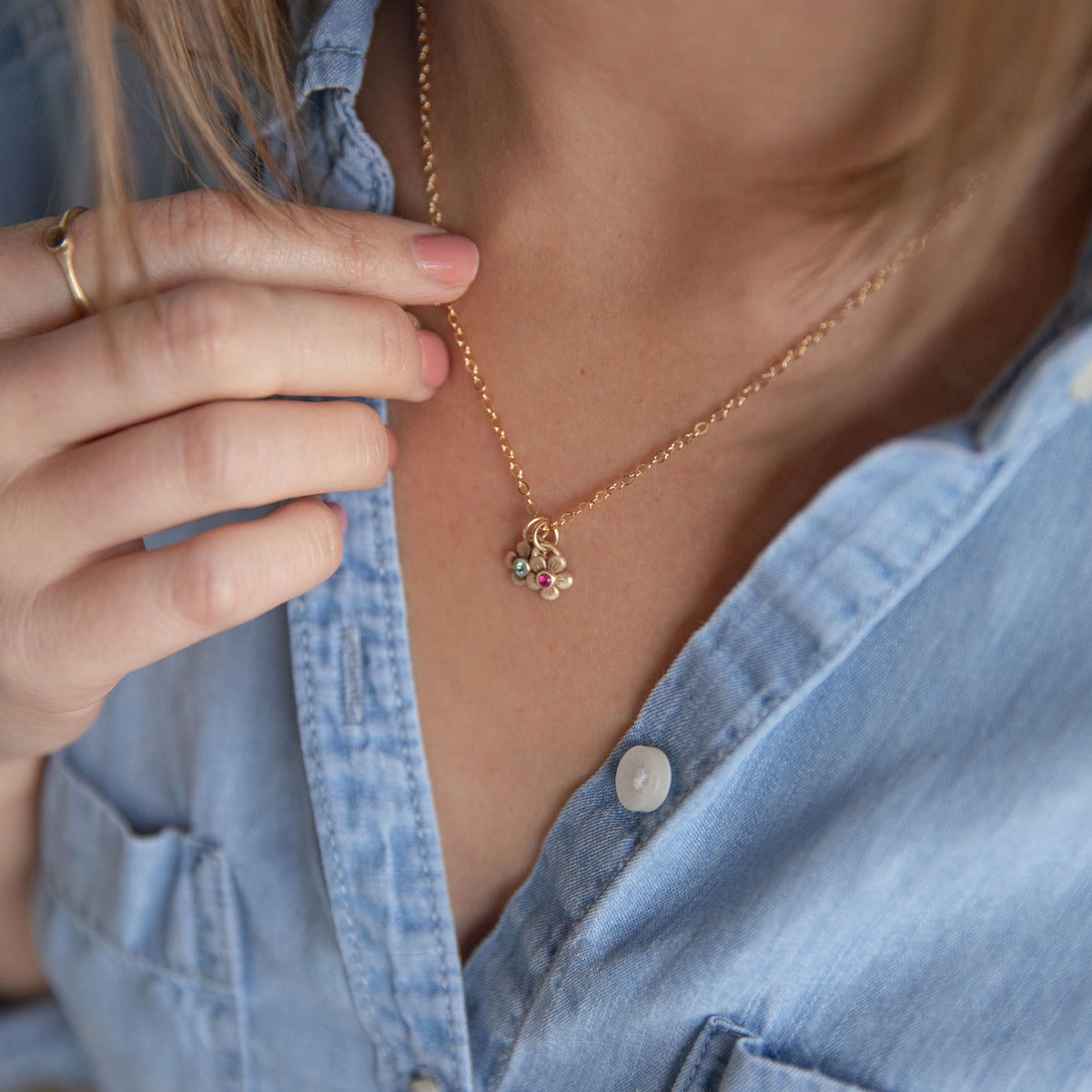 Birthstone Bloom Necklace (9K Solid Gold)