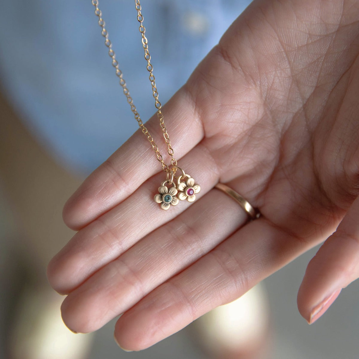 Birthstone Bloom Necklace (9K Solid Gold)