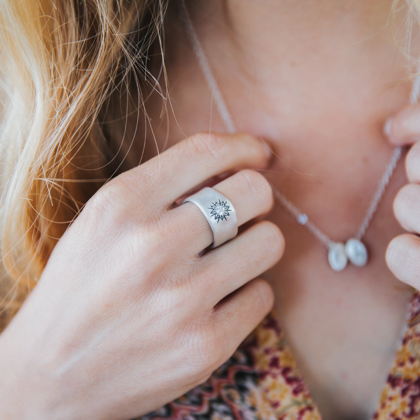 Sunburst Crystal Ring (Sterling Silver)