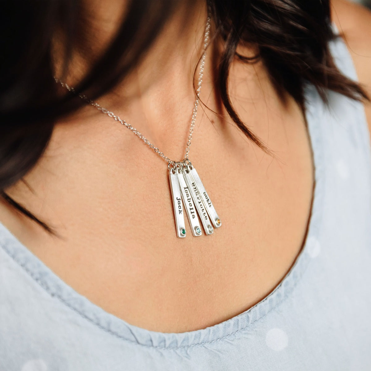 Bezel Birthstone Necklace (Sterling Silver)