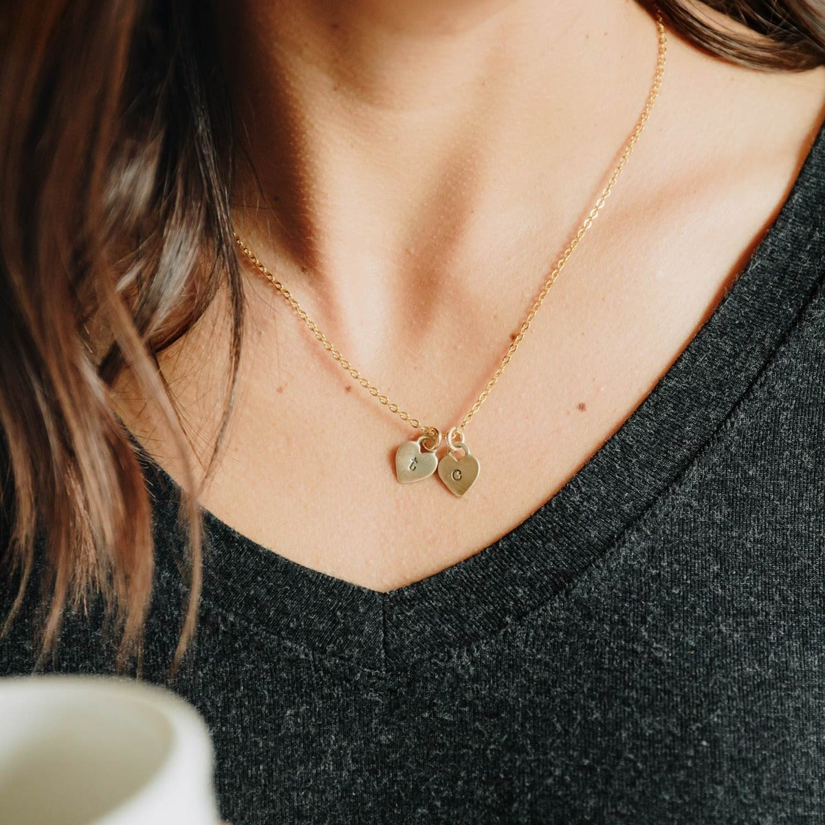 Cherished Hearts Initials Necklace (14K Solid Gold)