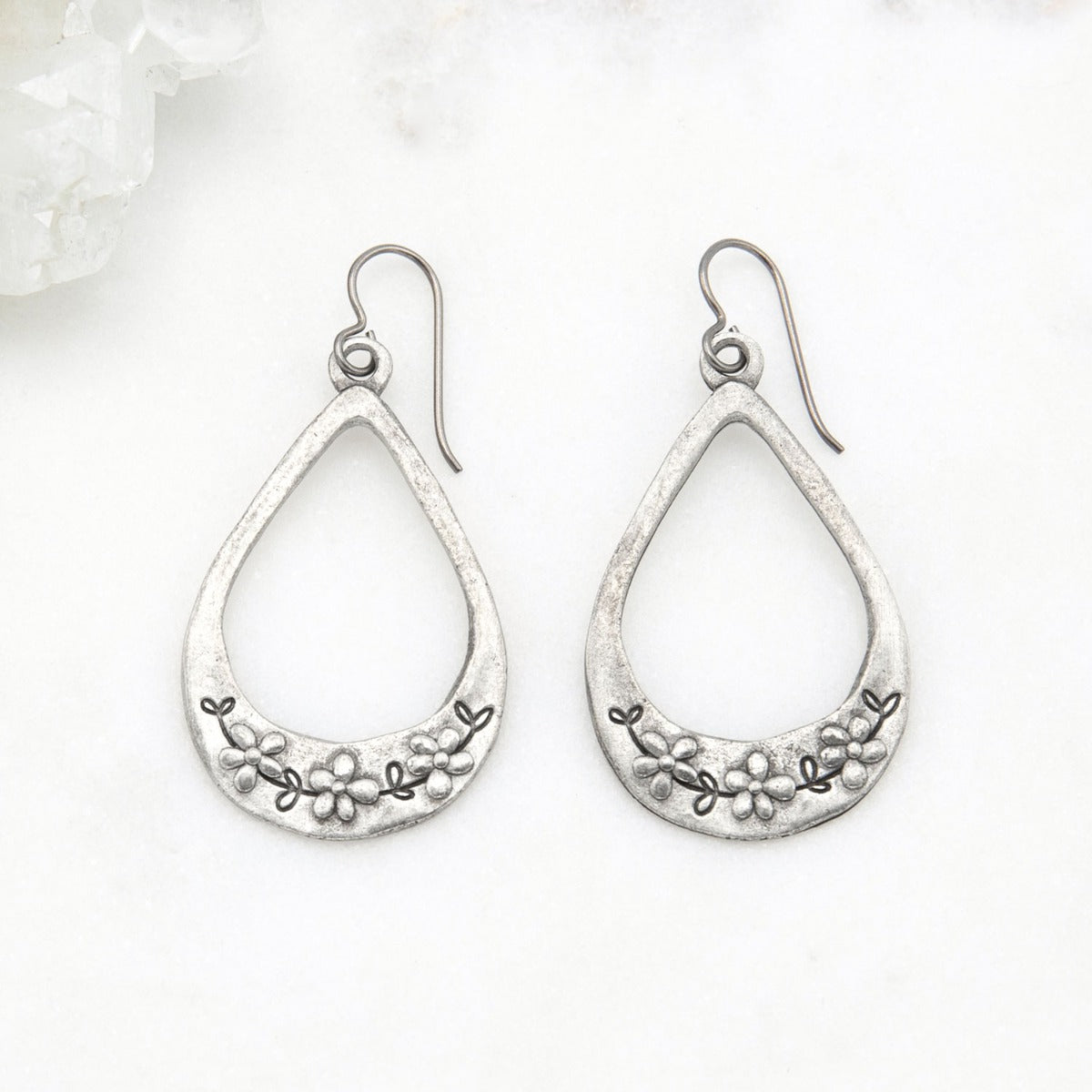 Bud and Blossom Drop Earrings (Pewter)