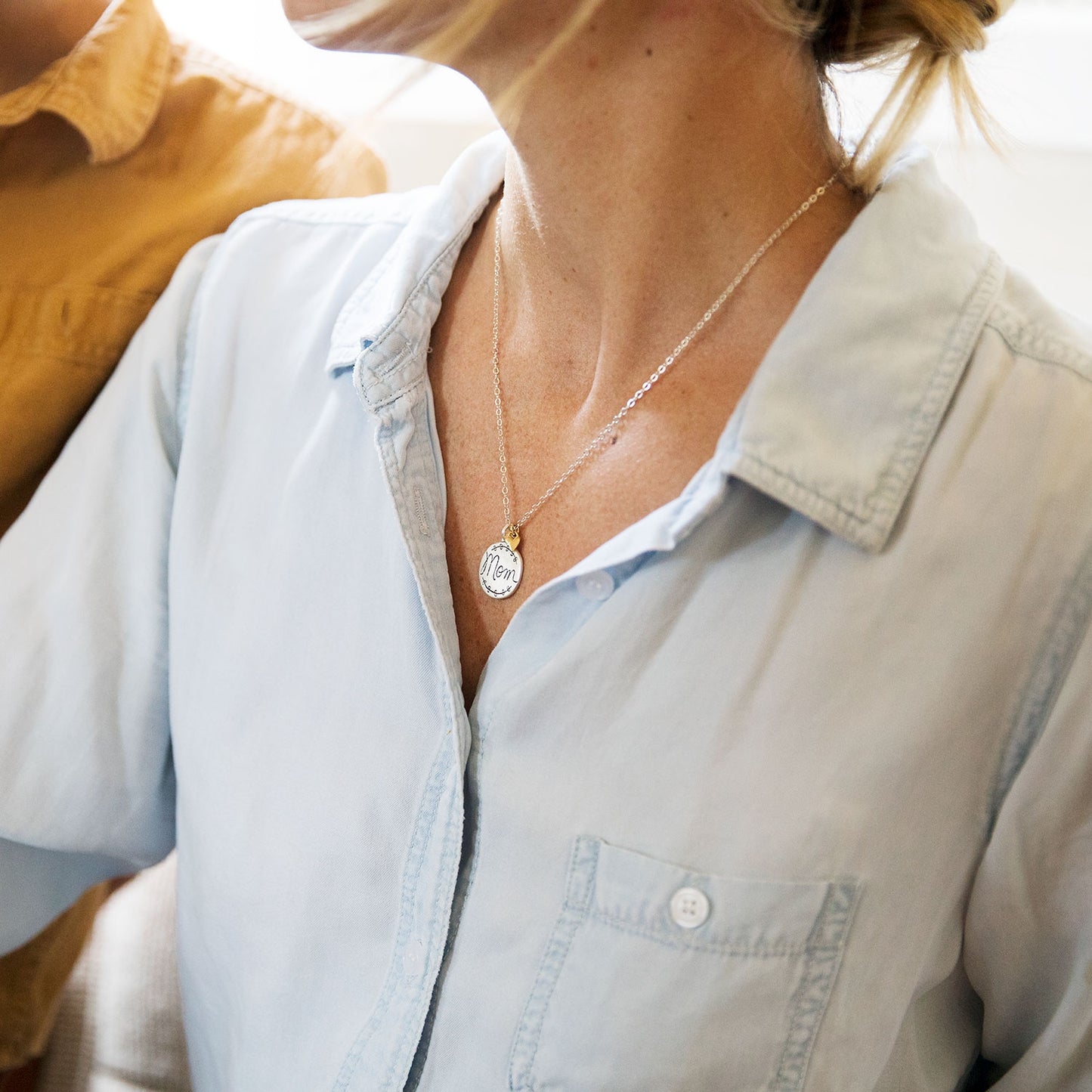 Heart To Heart Mom Necklace (Sterling Silver & Brass)