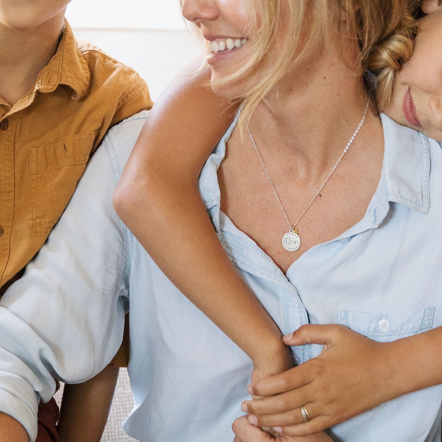 Heart To Heart Mom Necklace (Sterling Silver & Brass)