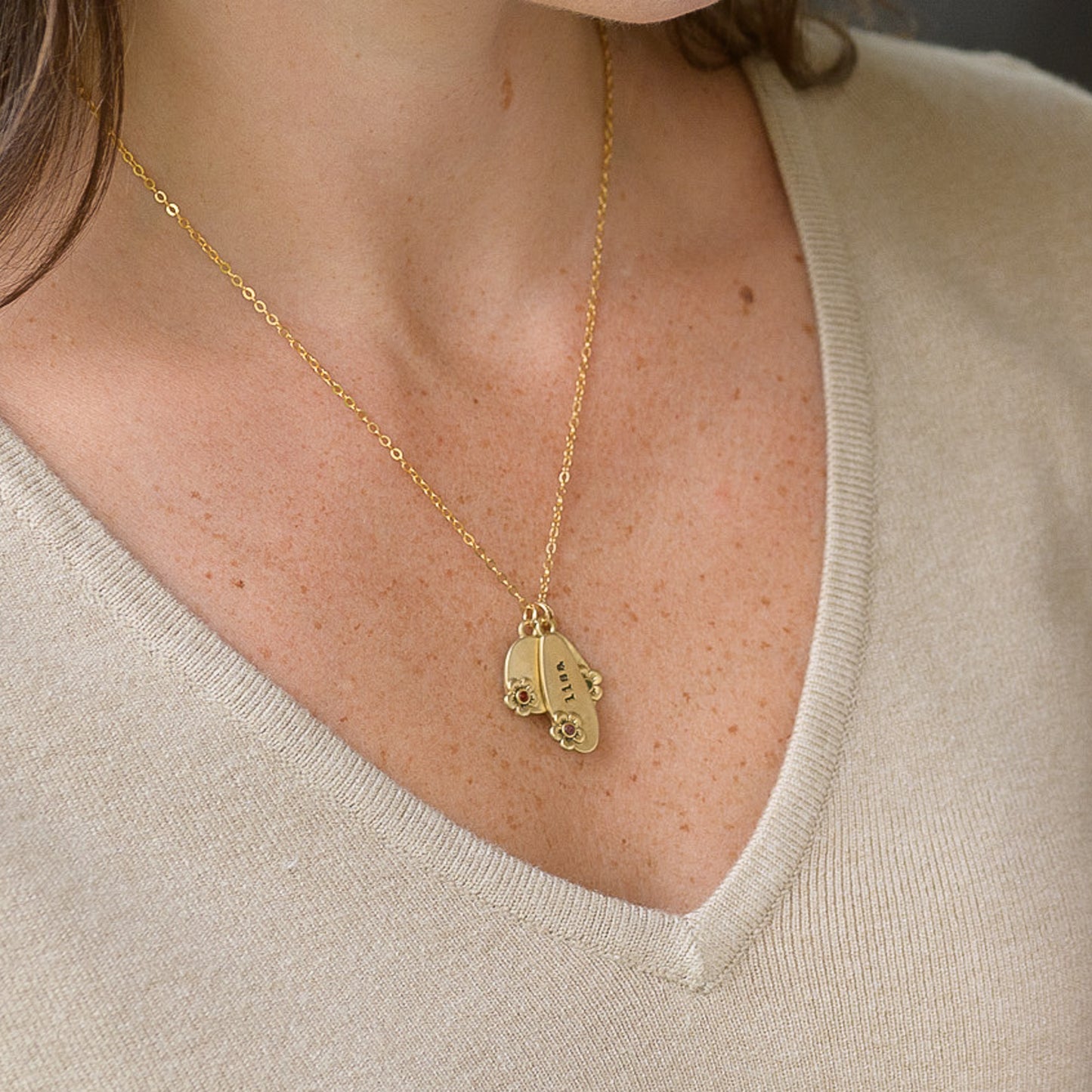 Personalized Birthstone Bloom Jumble Necklace (Gold Plated)