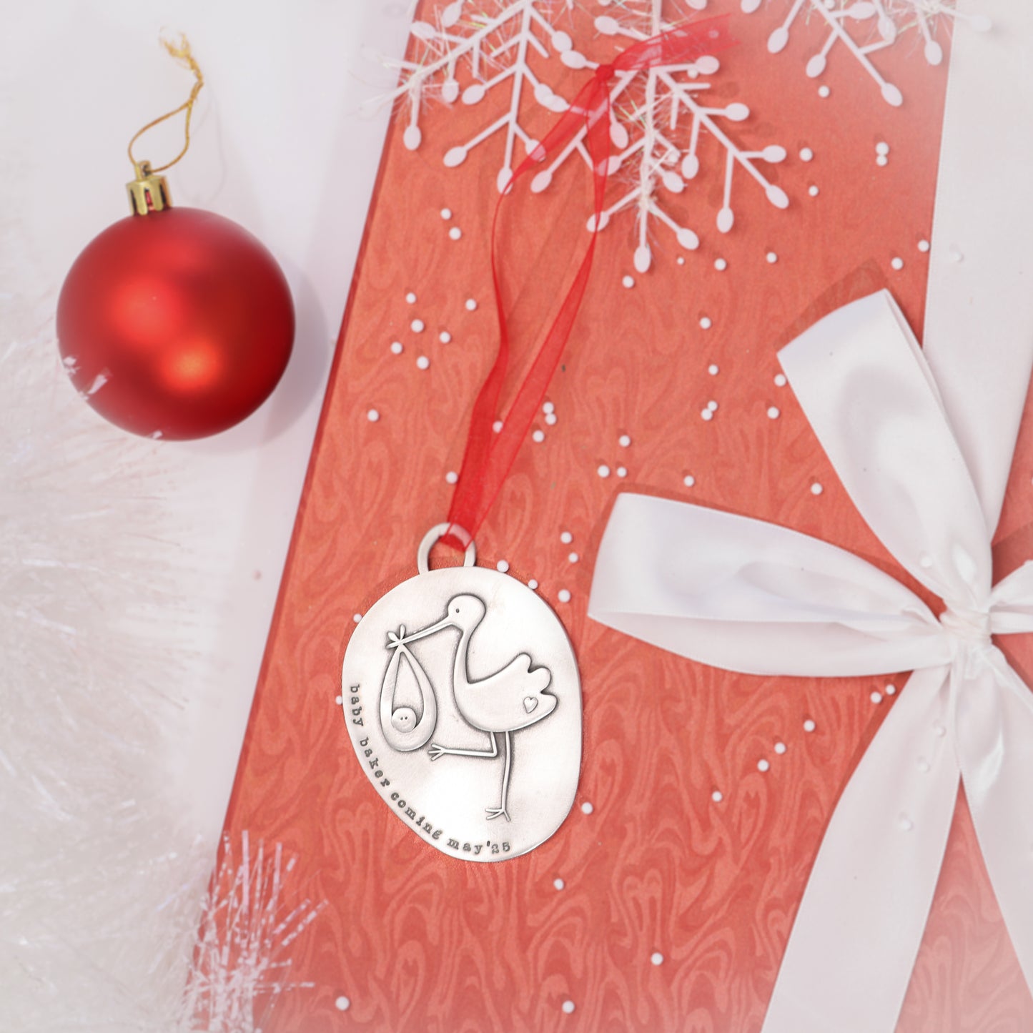 Stork Birth Announcement Ornament (Pewter)