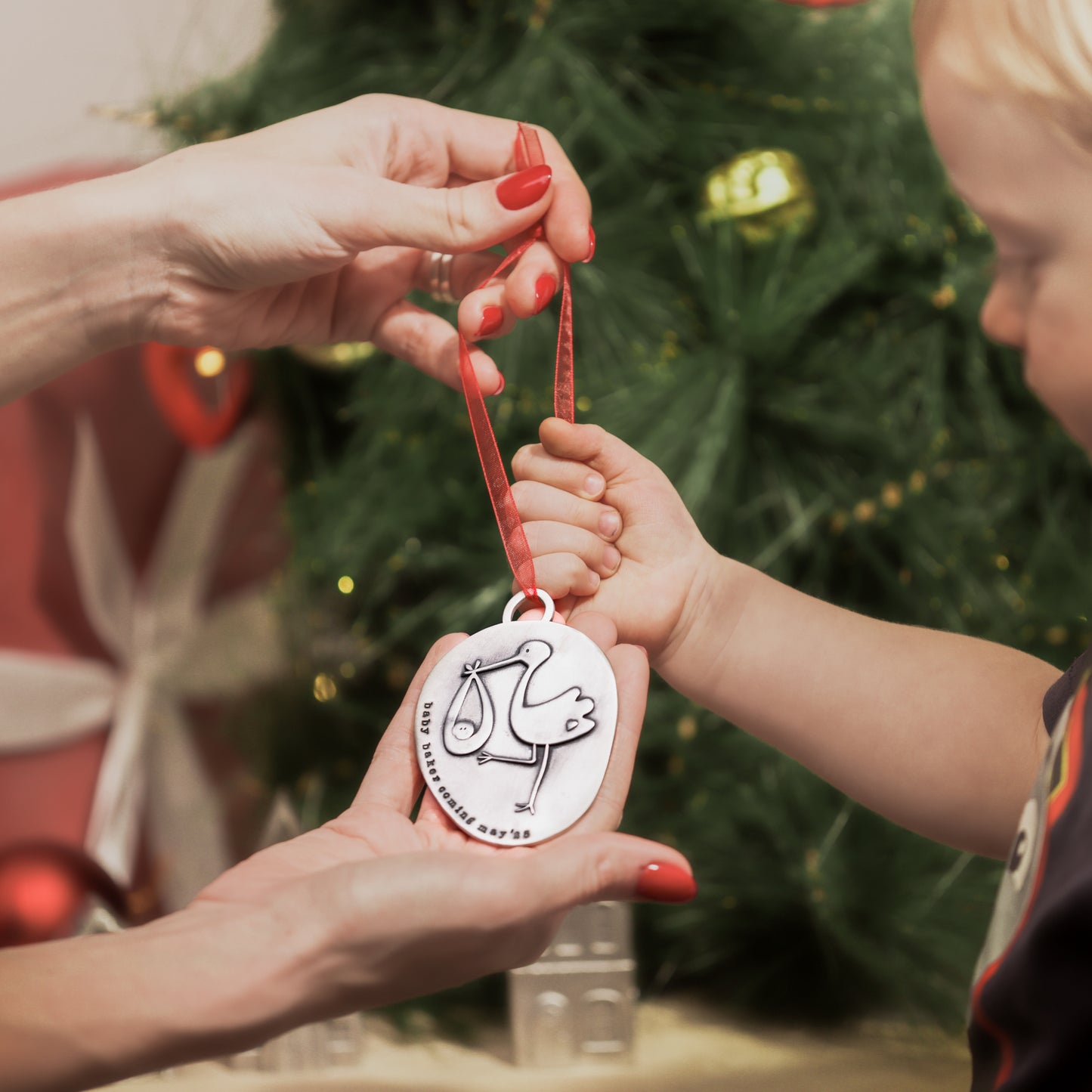 Stork Birth Announcement Ornament (Pewter)