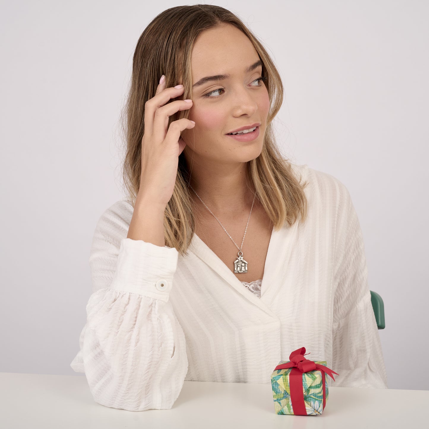 A Savior is Born Nativity Necklace (Pewter)