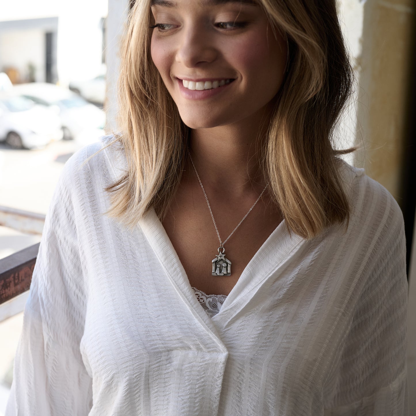 A Savior is Born Nativity Necklace (Pewter)