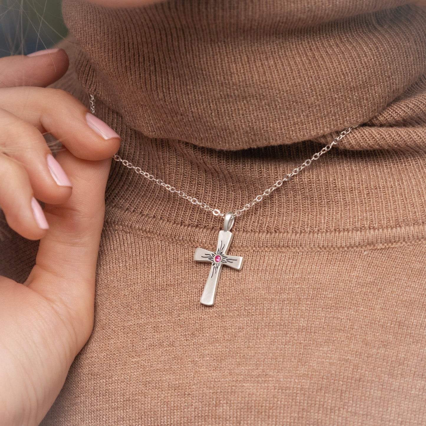 Abundant Birthstone Cross Necklace (Sterling Silver)