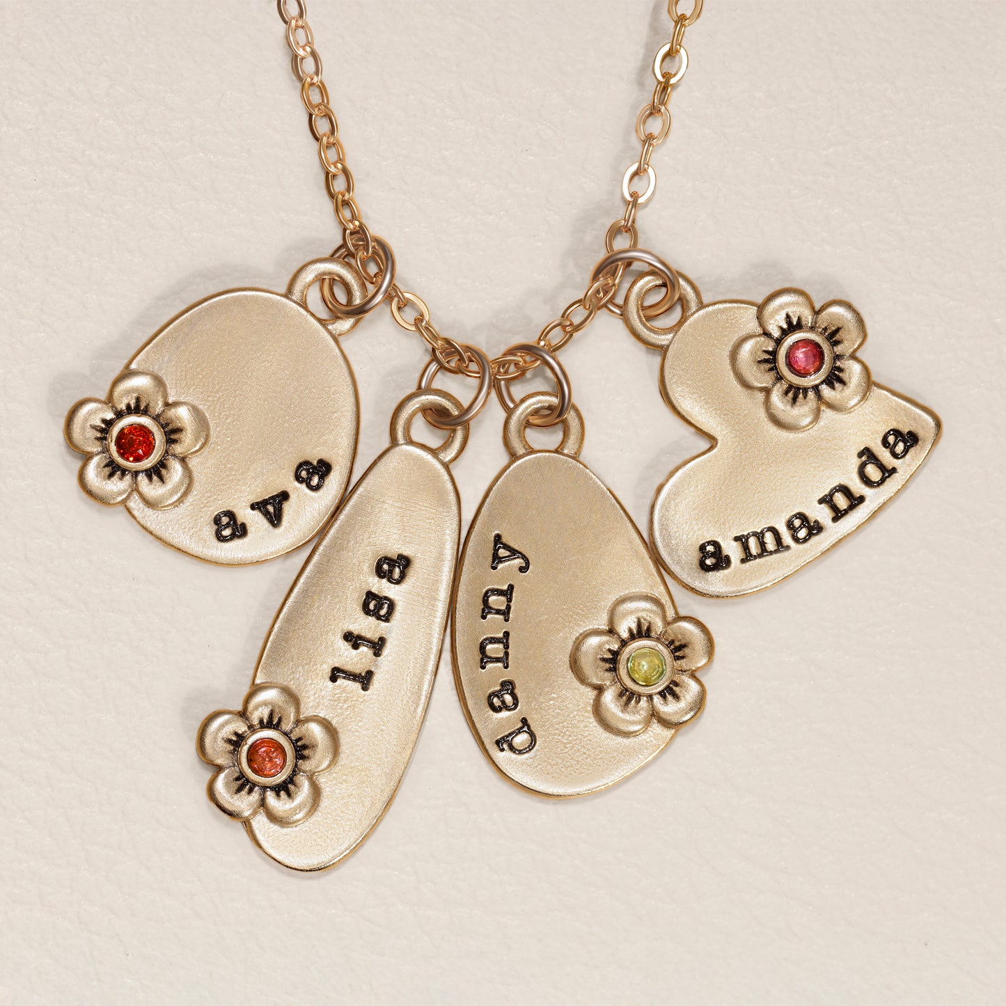 Personalized Birthstone Bloom Jumble Necklace (Gold Plated)