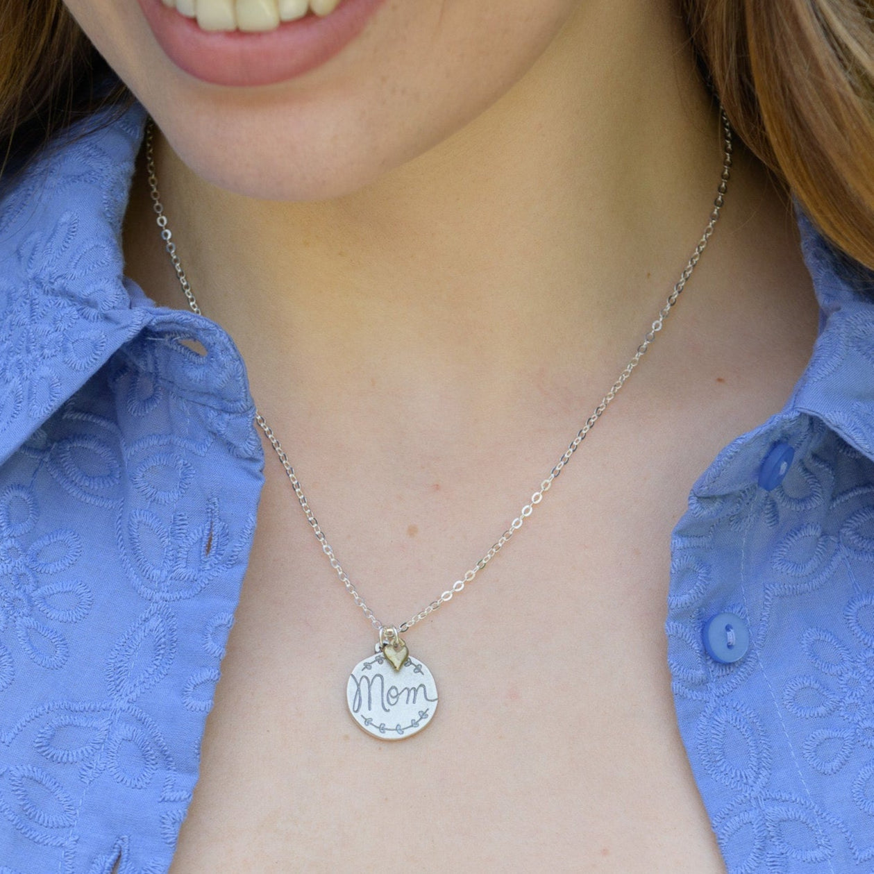 Heart To Heart Mom Necklace (Sterling Silver & Brass)
