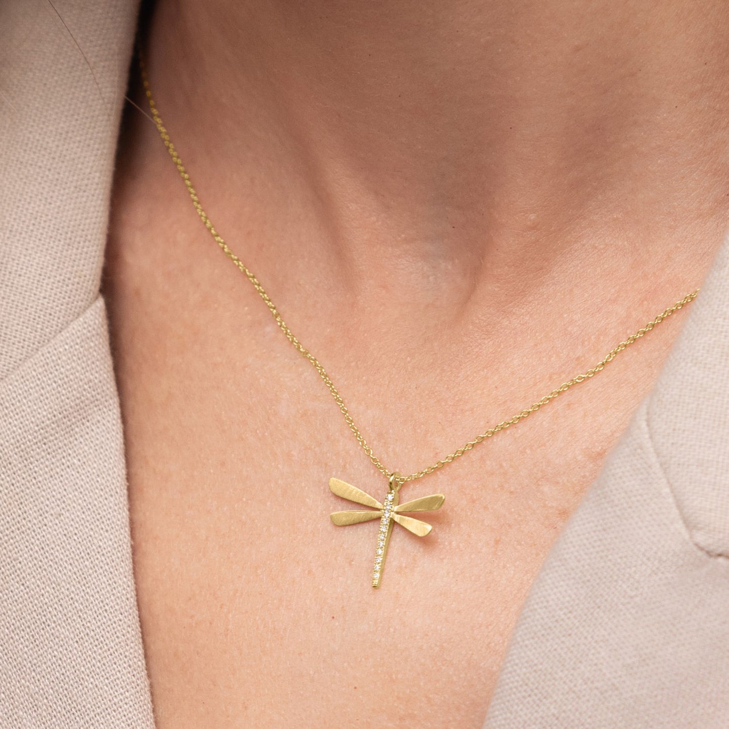 Dragonfly Diamond Necklace - Small (14K Solid Gold)