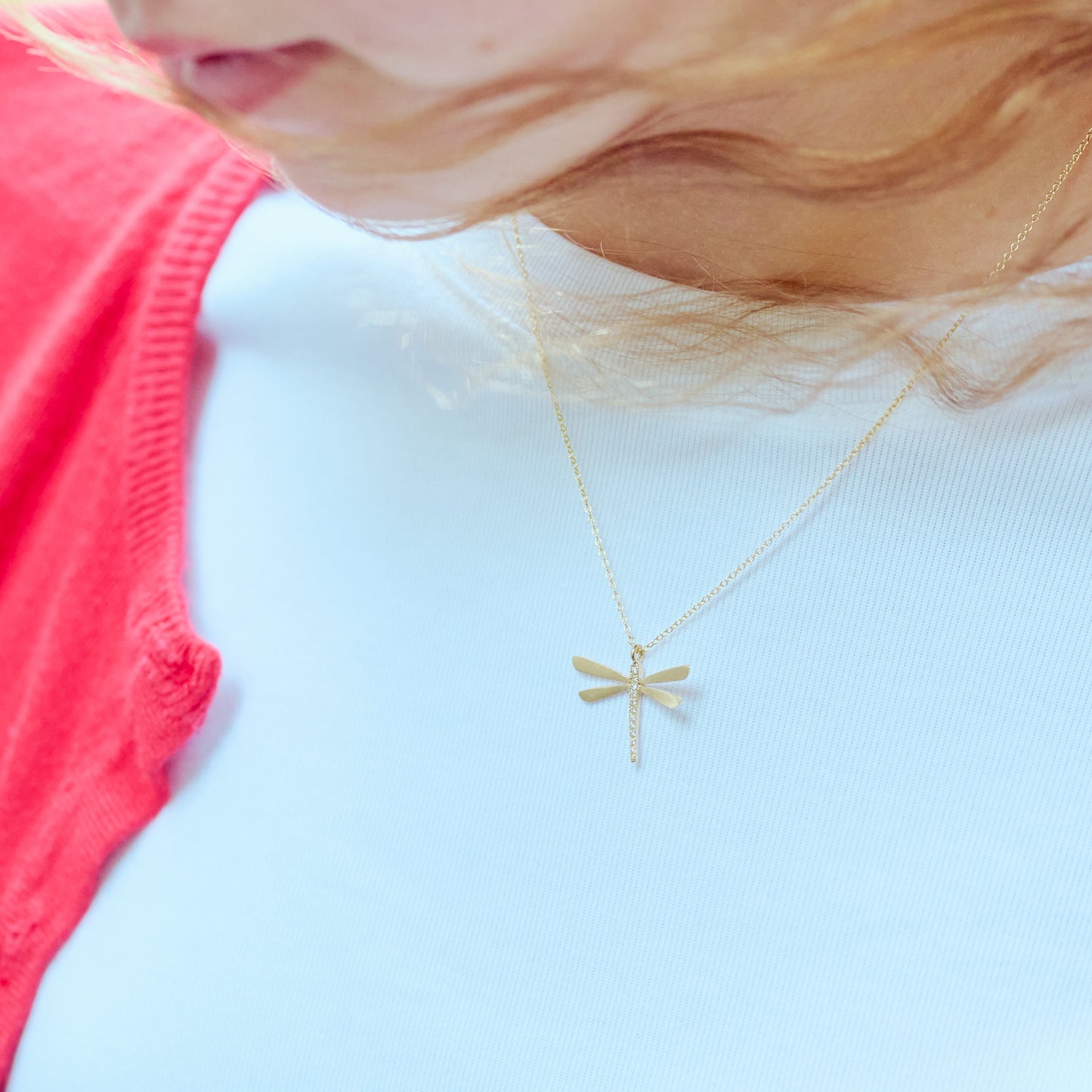Dragonfly Diamond Necklace - Small (14K Solid Gold)