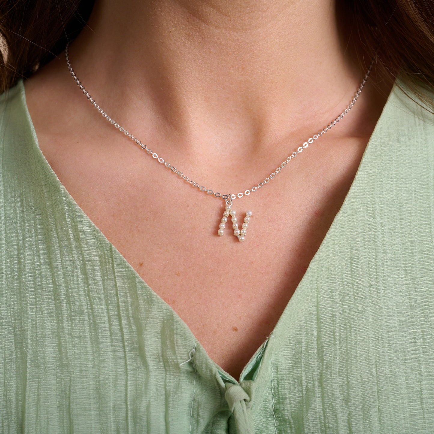 Sweet Pearl Initial Necklace (Sterling Silver)