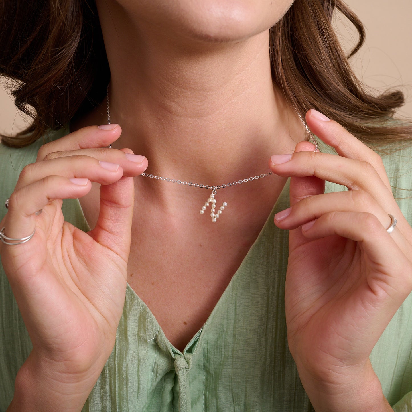 Sweet Pearl Initial Necklace (Sterling Silver)
