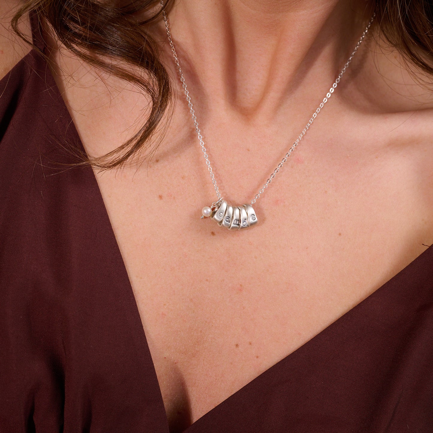 Itty Bitty Initial Ring Charms Necklace (Sterling Silver)