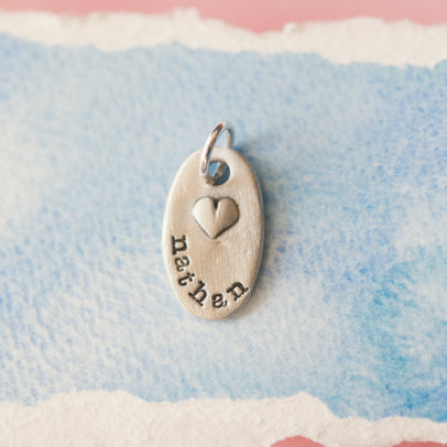 Tiny Oval With Heart Charm (Pewter)