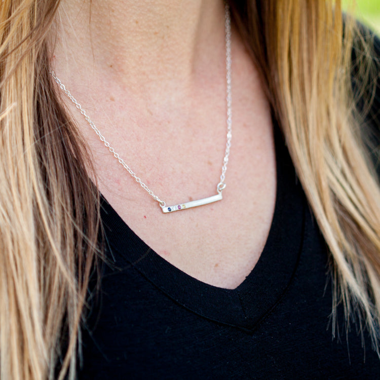 Cross Bar Birthstone Necklace (Sterling Silver)