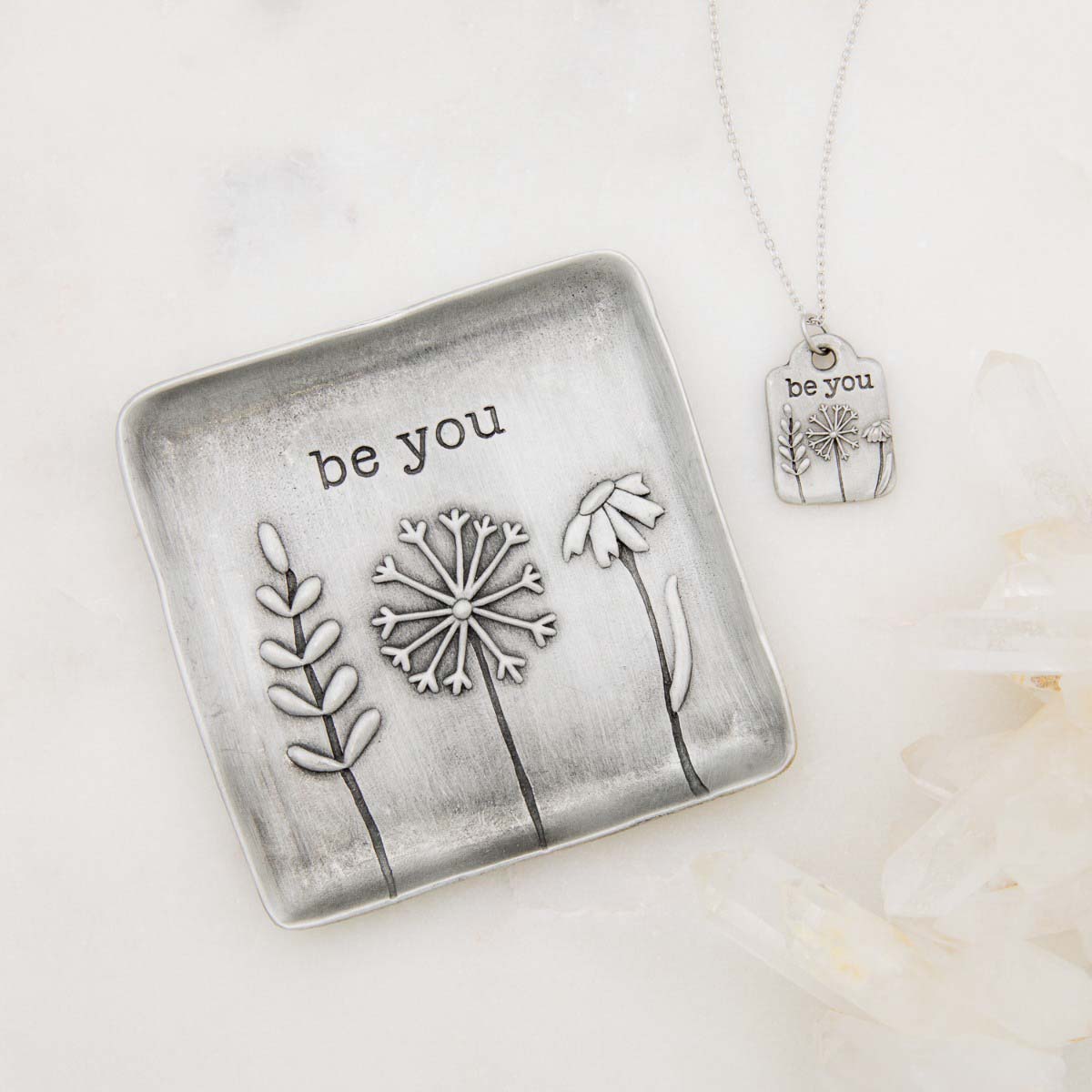 Be You Necklace and Keepsake Dish Gift Set (Pewter)