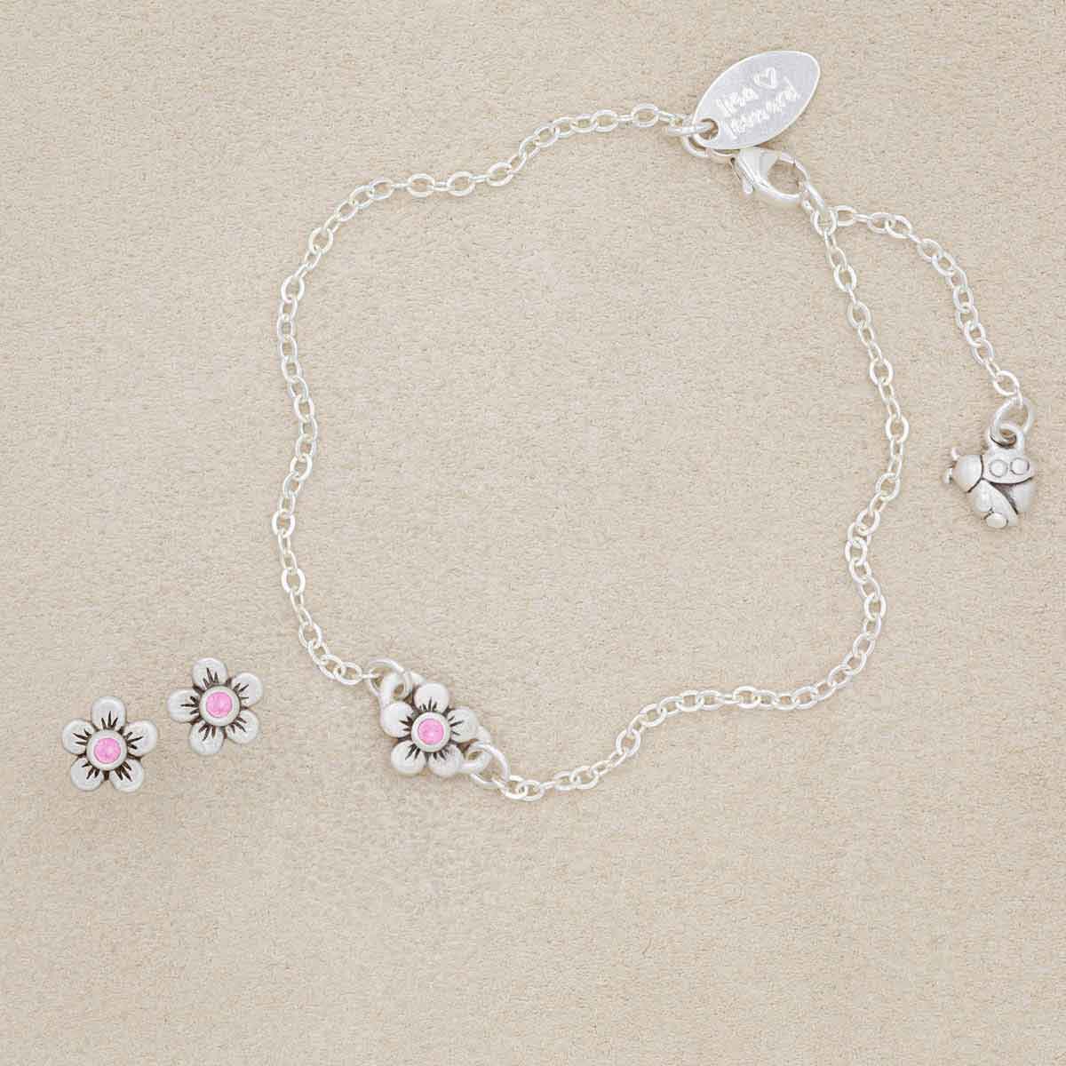 Birthstone Bloom Bracelet and Stud Earrings Gift Set (Sterling Silver)