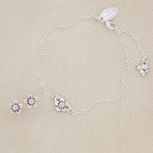 Birthstone Bloom Bracelet and Stud Earrings Gift Set (Sterling Silver)