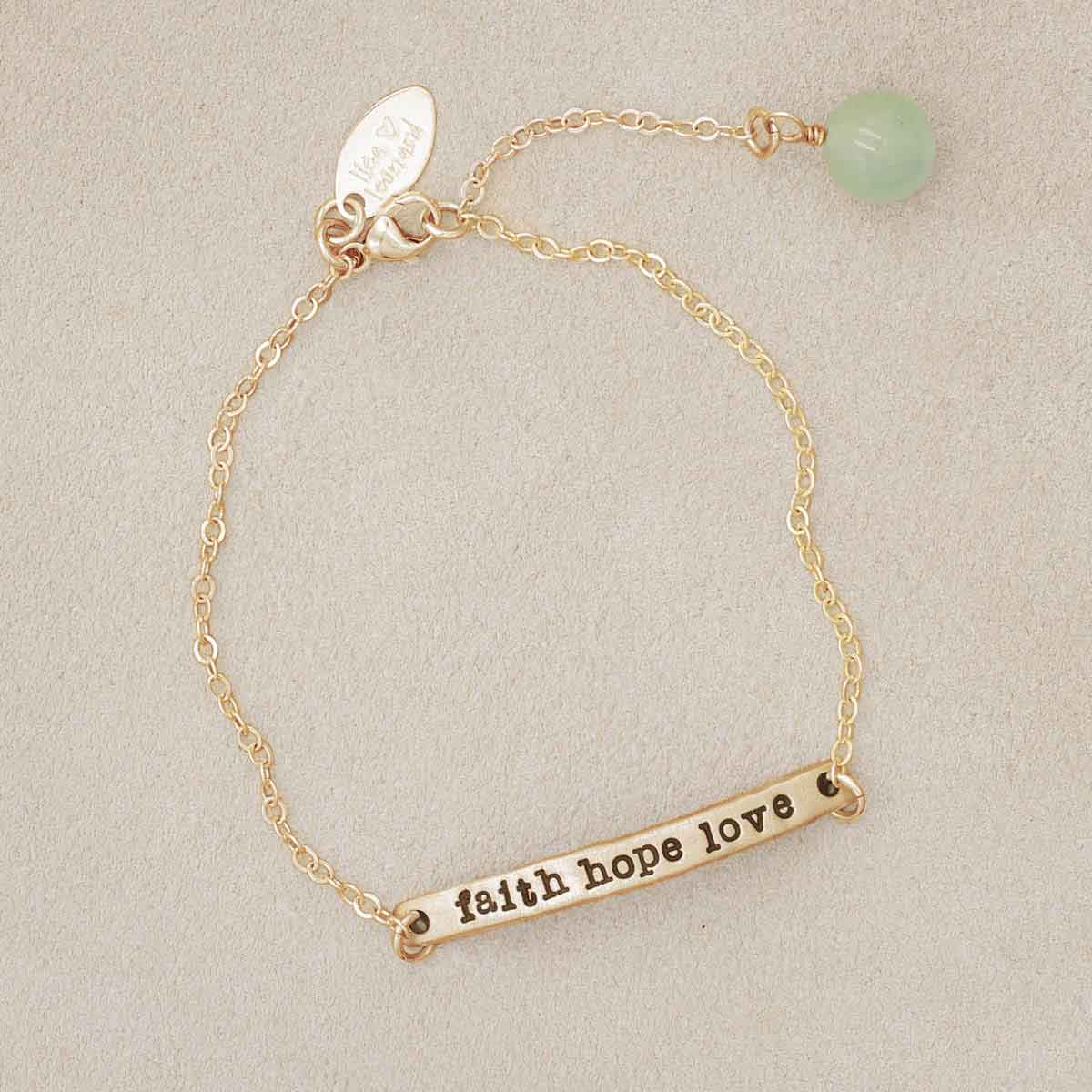 Handcrafted carry my heart 10k yellow gold bracelet with aventurine stone