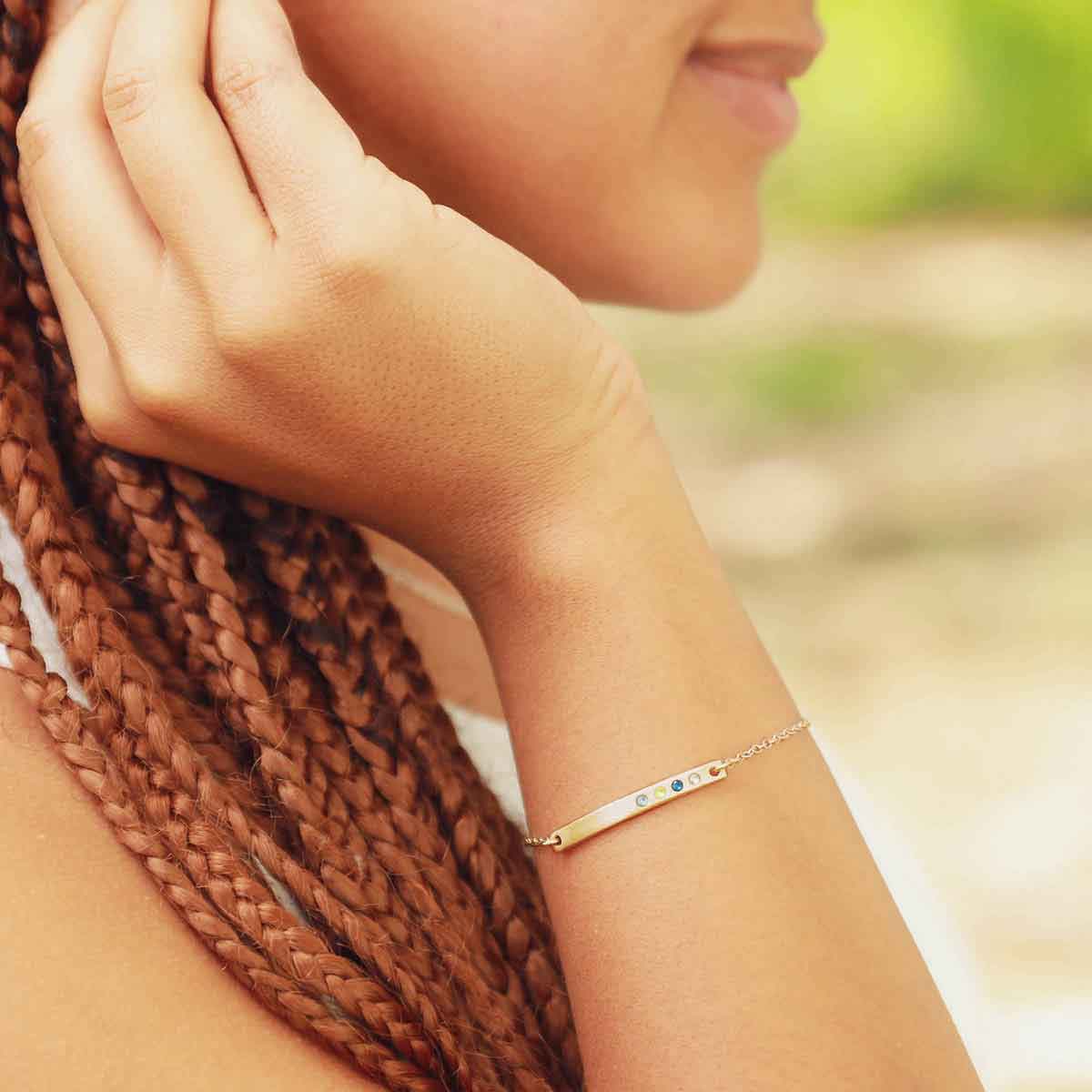 Cross Bar Birthstone Bracelet (9K Solid Gold)