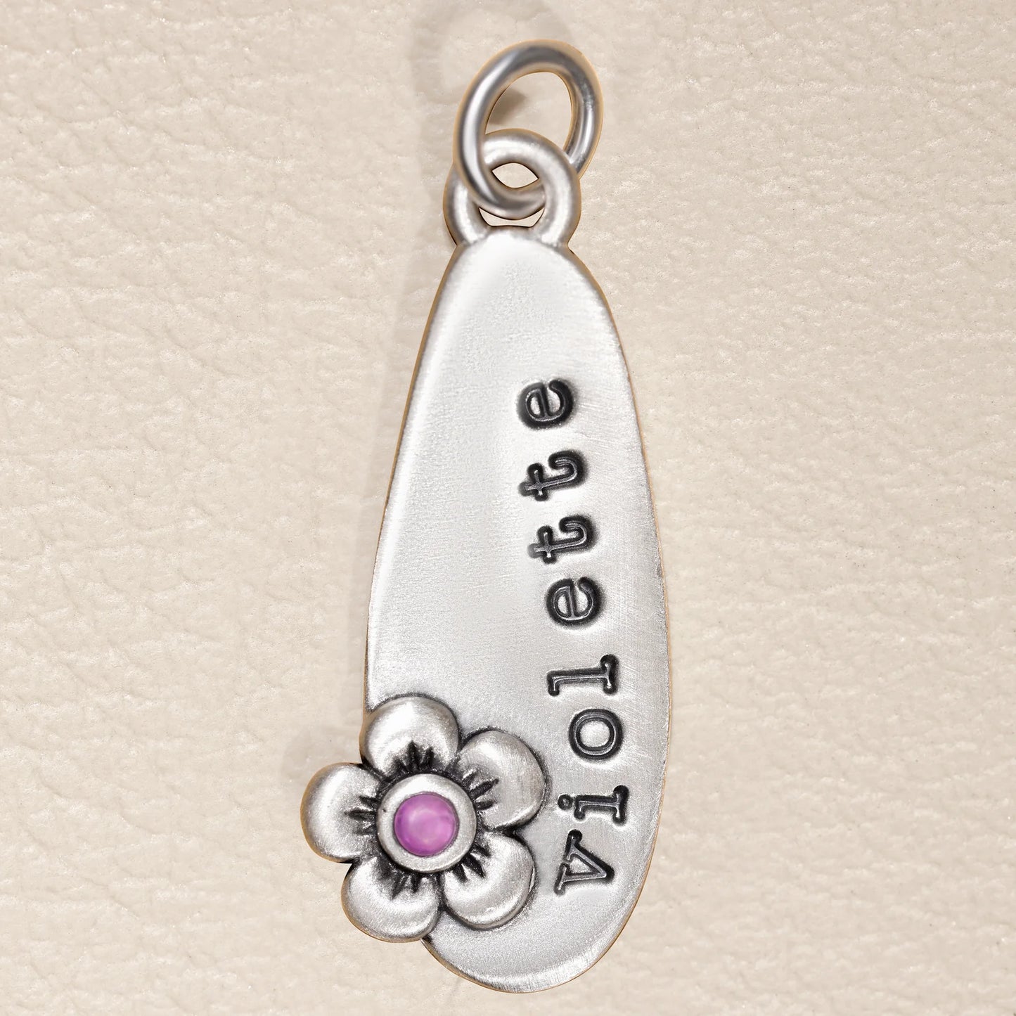 Long Drop Charm With Flower (Sterling Silver)
