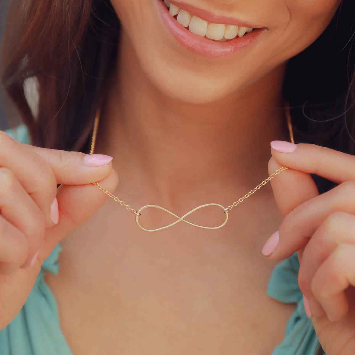 For Always Infinity Necklace in her backyard