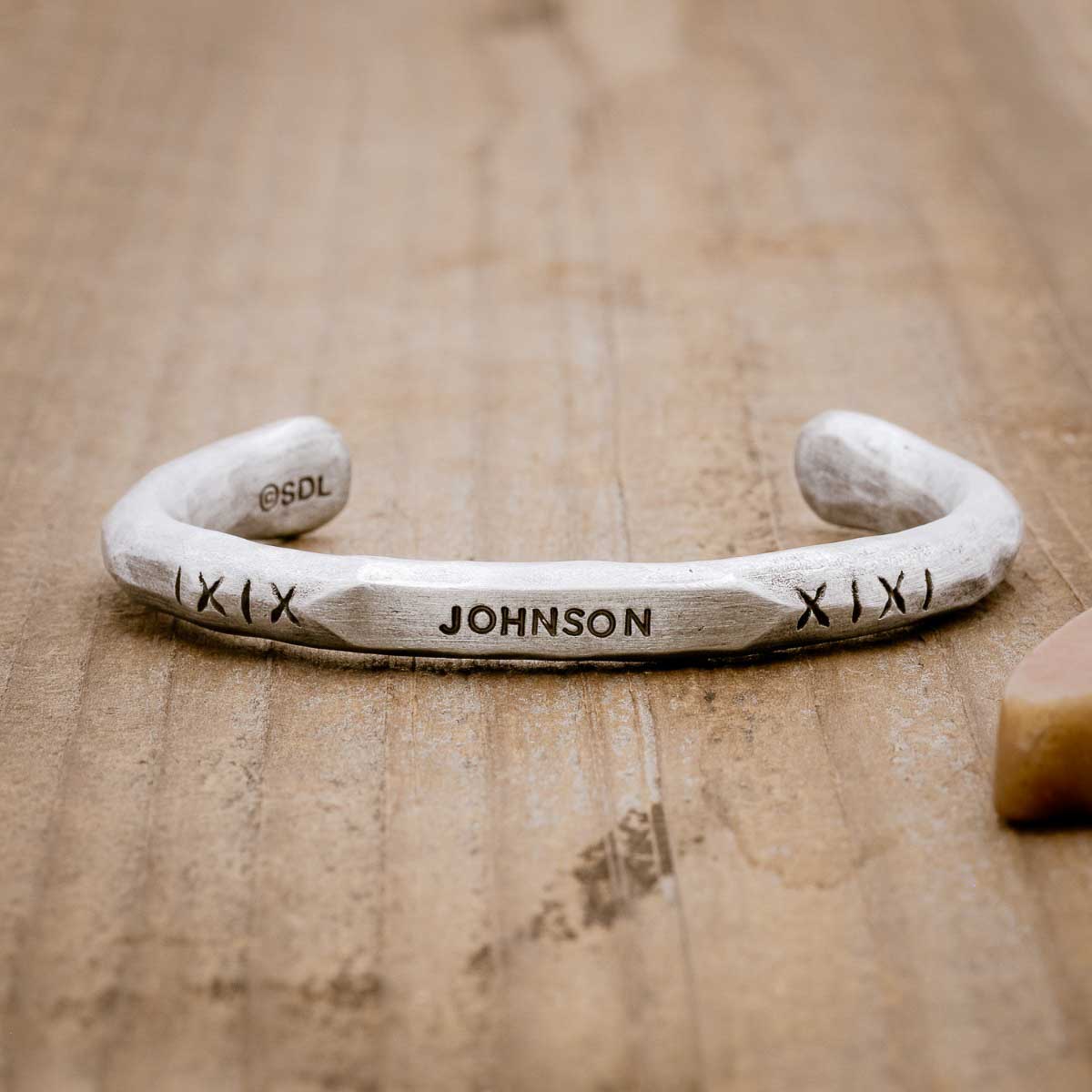 Forge a path men's cuff bracelet hand-carved in fine pewter personalized with a name, date or phrase hand-stamped