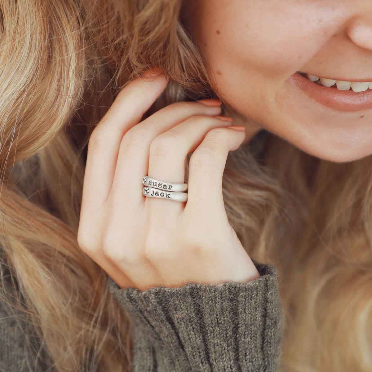 Furry Footprint Stacking Ring (Sterling Silver)