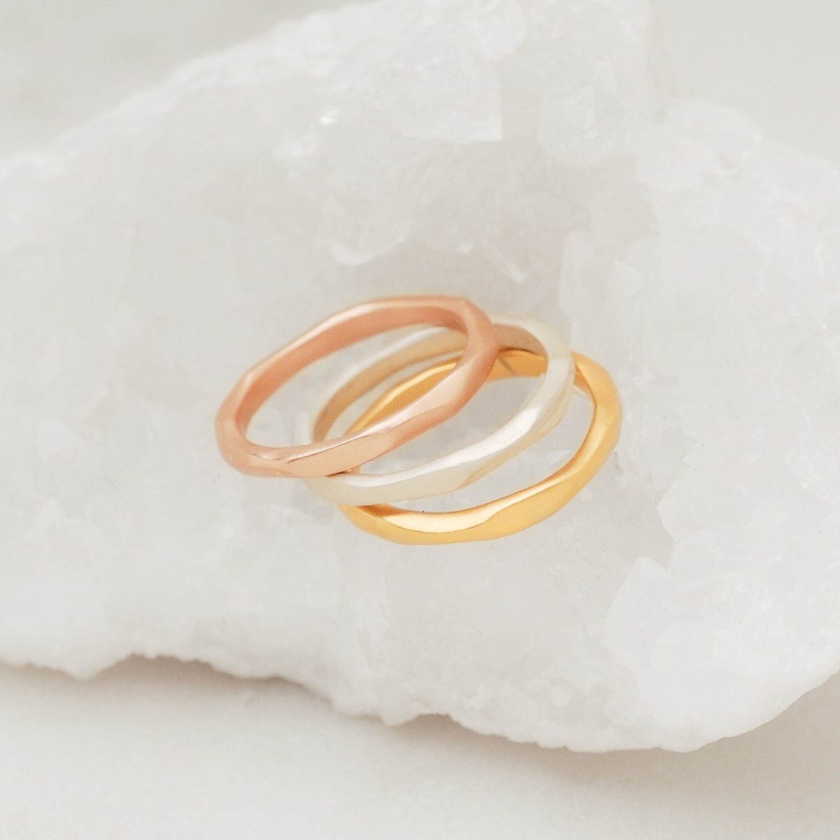 Geometric stacking ring handcrafted in yellow gold sterling silver and stackable with other mix and match stacking rings