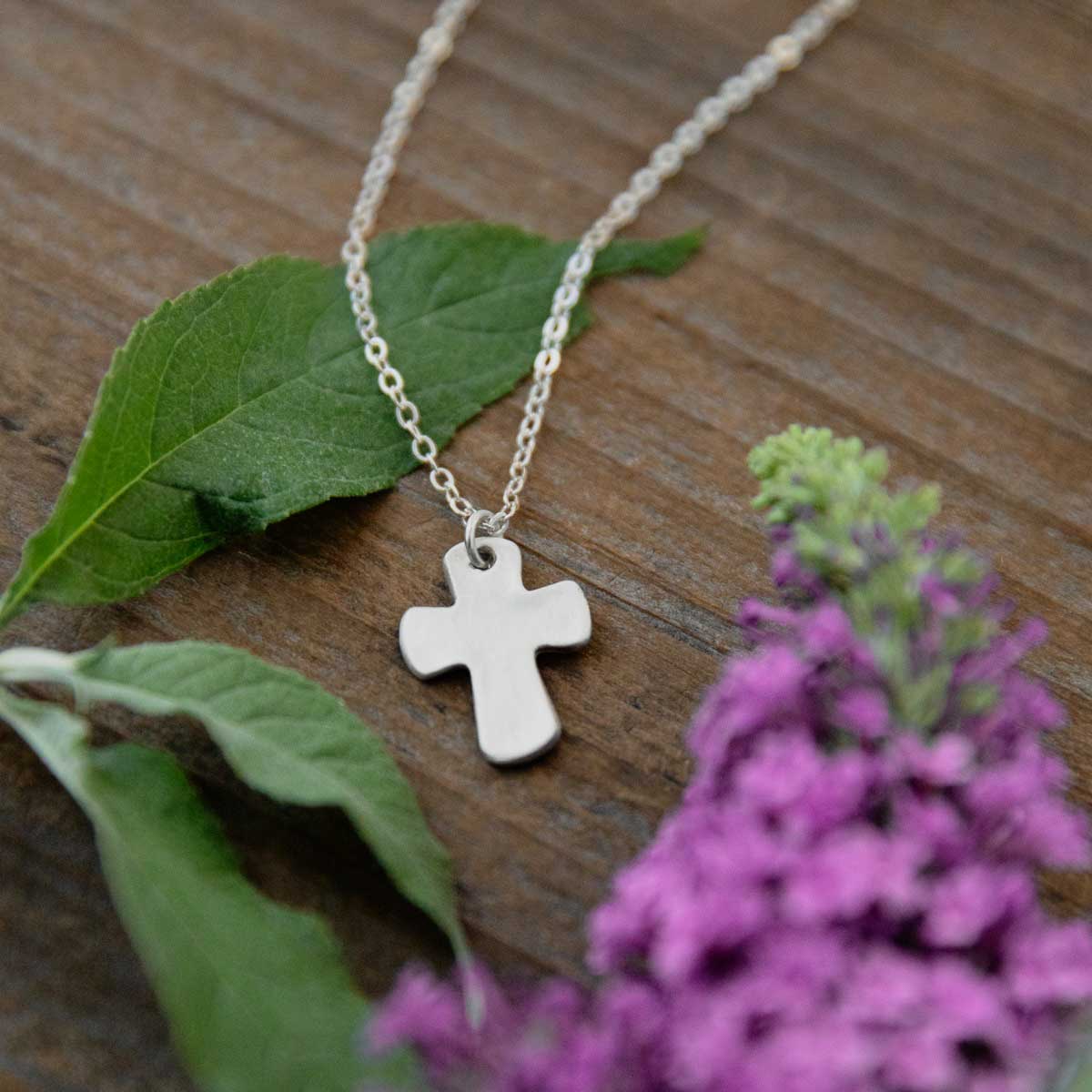 Grace for today cross necklace handcrafted in sterling silver with a cross charm strung on choice of chain
