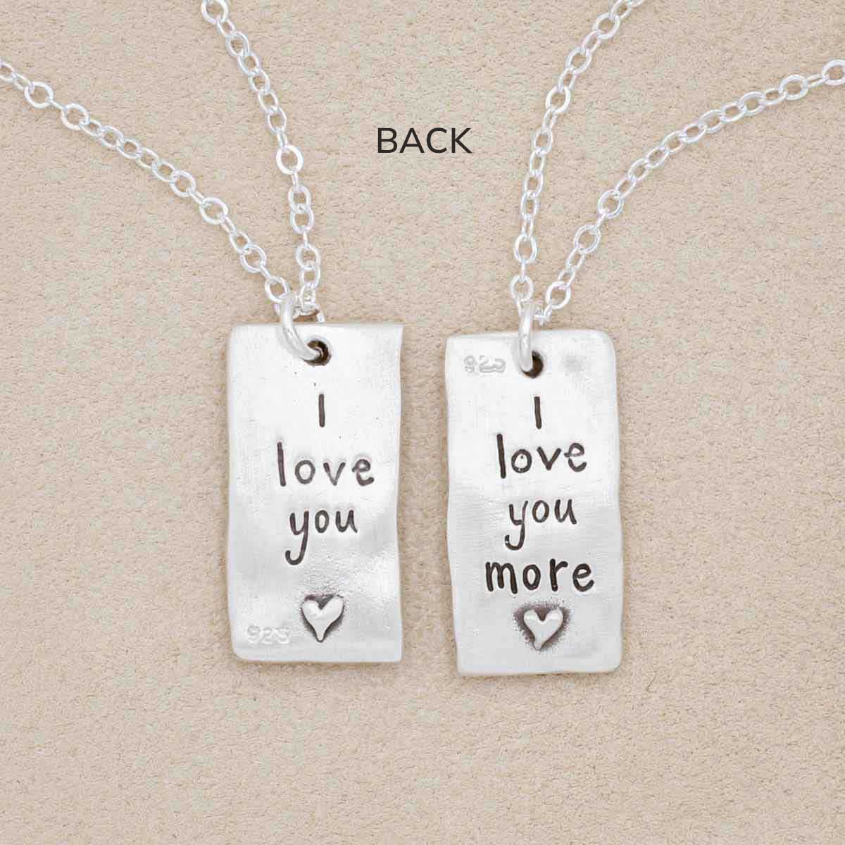 I love you necklace set handcrafted in sterling silver with a matte brushed finish to share with someone