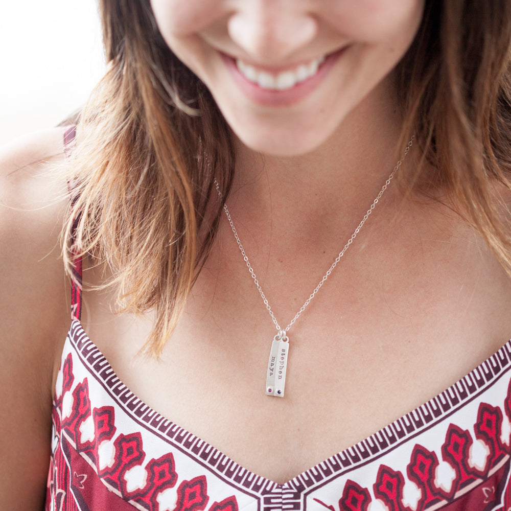 Bezel Birthstone Necklace (Sterling Silver)