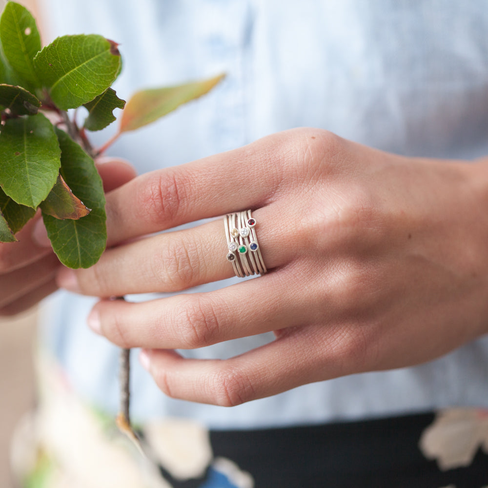 Dainty Finespun Birthstone Ring (Sterling Silver)