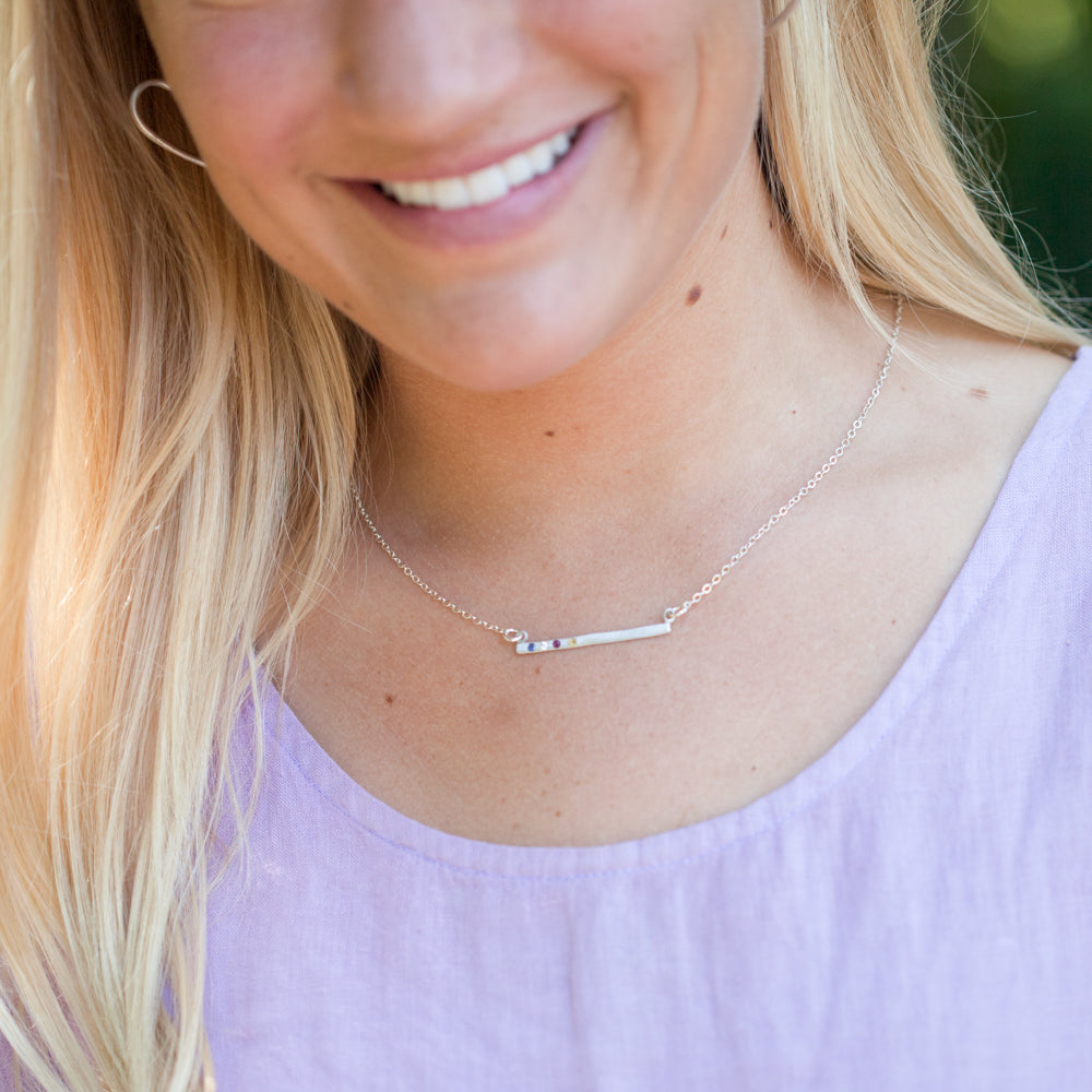 Cross Bar Birthstone Necklace (Sterling Silver)
