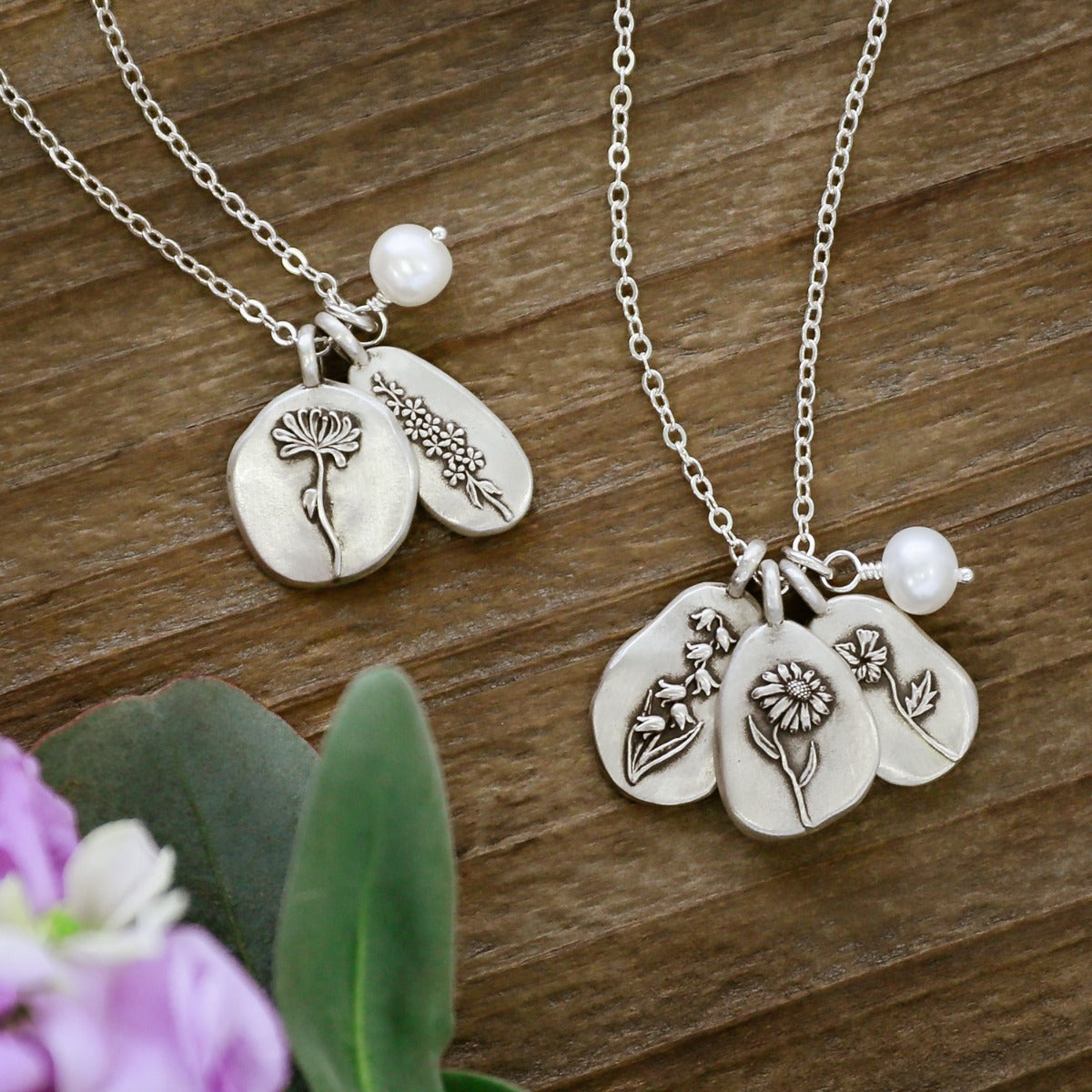 Birth Flower Necklace (Sterling Silver)