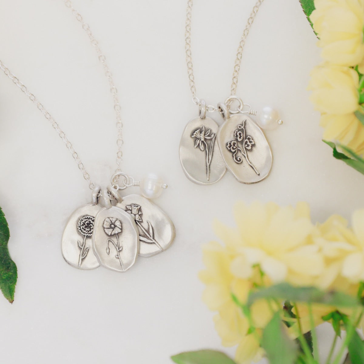 Birth Flower Necklace (Sterling Silver)